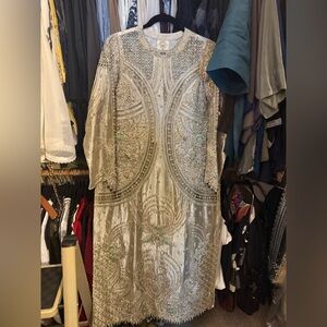 Silver Embellished outfit with Green and Purple Accents